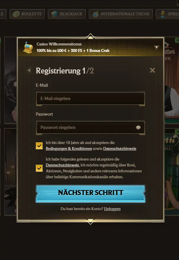 Realz Casino Registrierung – Konto in wenigen Minuten erstellen